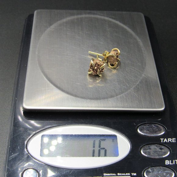 Sterling Silver Gold Plated Druzy Stone Stud Earrings Vintage - Picture 6 of 6